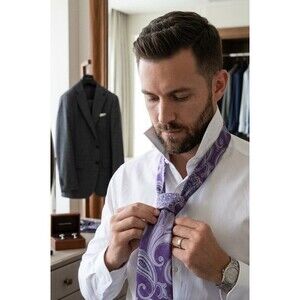 ENRO Luxury Tie Purple Paisley Pattern Woven Silk Necktie 64" x 3.5"